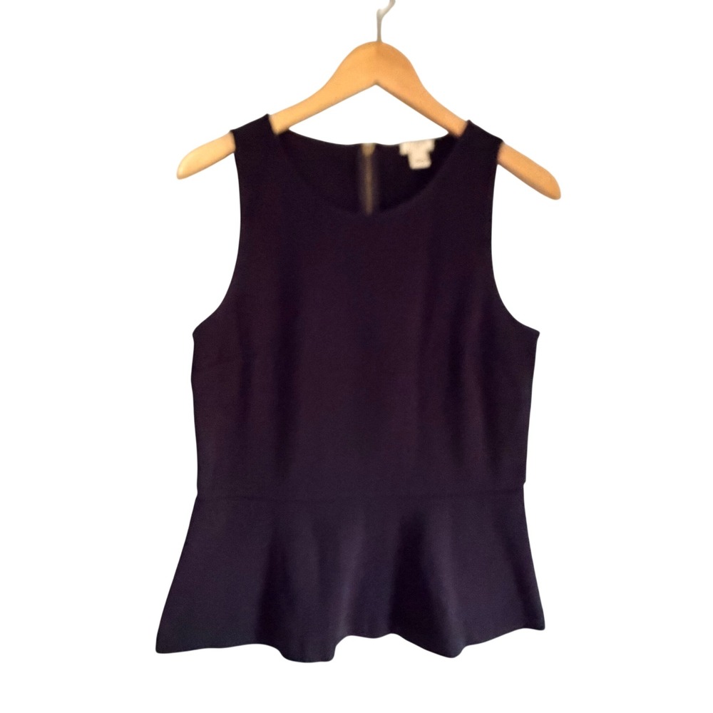 J.Crew‎ Womens Navy Blue Peplum Sleeveless Top Gold Back Zip Size S